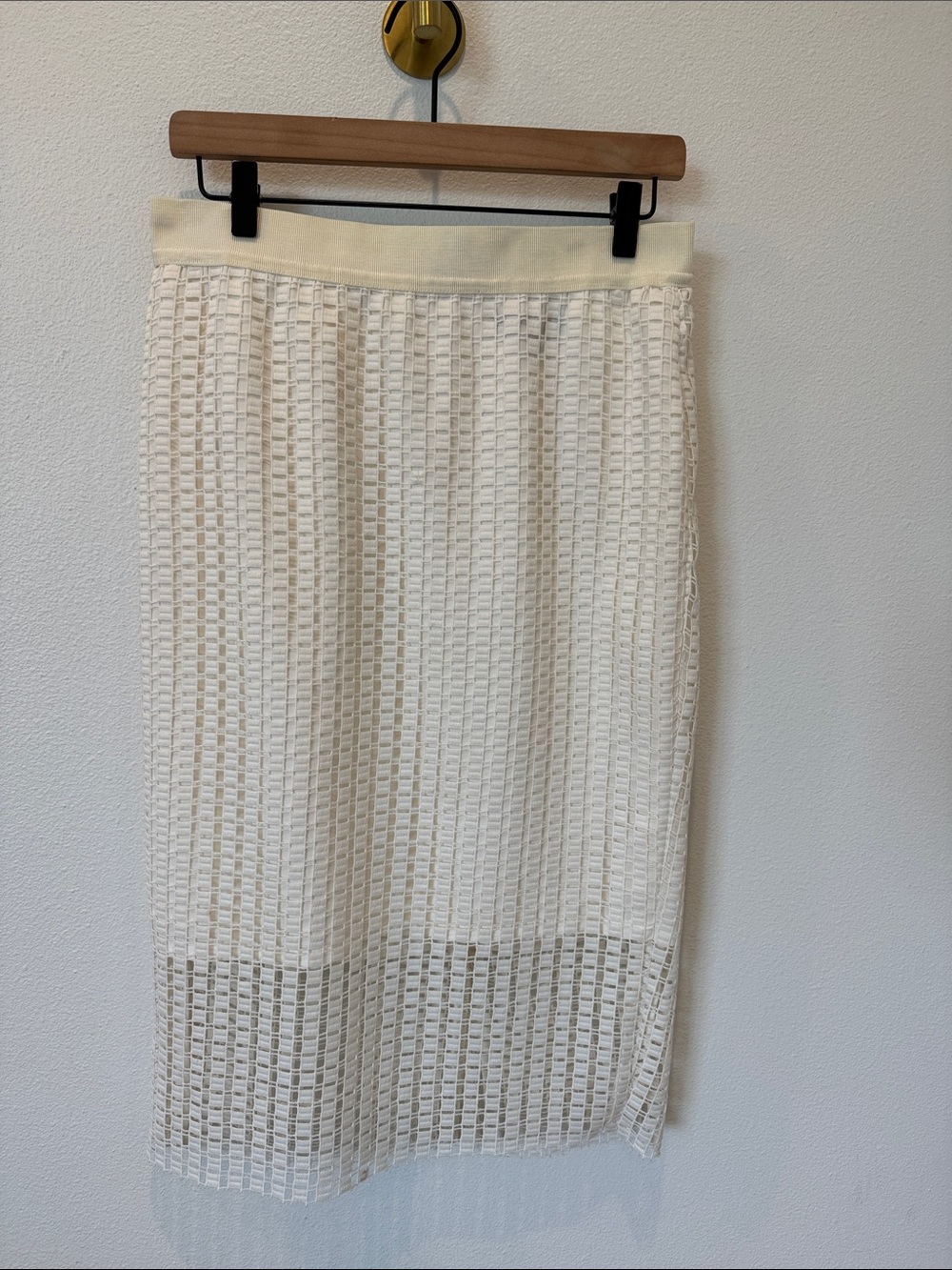Ann Taylor Cream Geometric Lace Midi Pencil Skirt